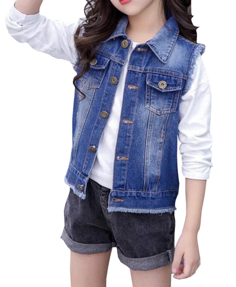 MYtodo Girls Denim Vest Kids Cotton Sleeveless Jean Jacket Outwear (67