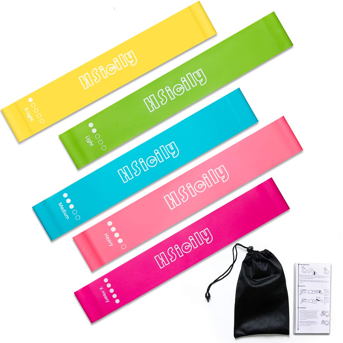 HSicily Resistance Loop Exercise Bands for Home Workout, Pilates, Yoga, Rehab, Physical Therapy with Carrying Bag, Set of 5 Different Levels, 12\