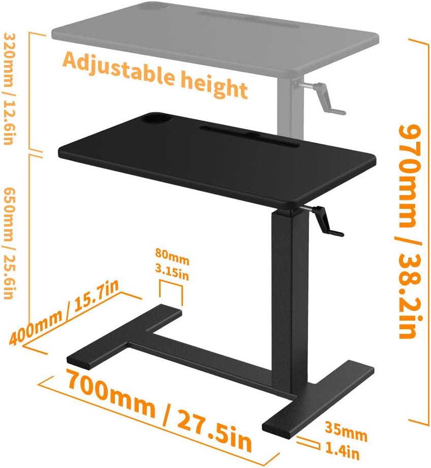 Balee Crank Overbed Table Adjustable Height Desk Rolling Hospital Bed Table with Wheels Over Bed Laptop Table Non-Tilt Table Desk for Home and Office Use (Black and Black Table) : Office Products