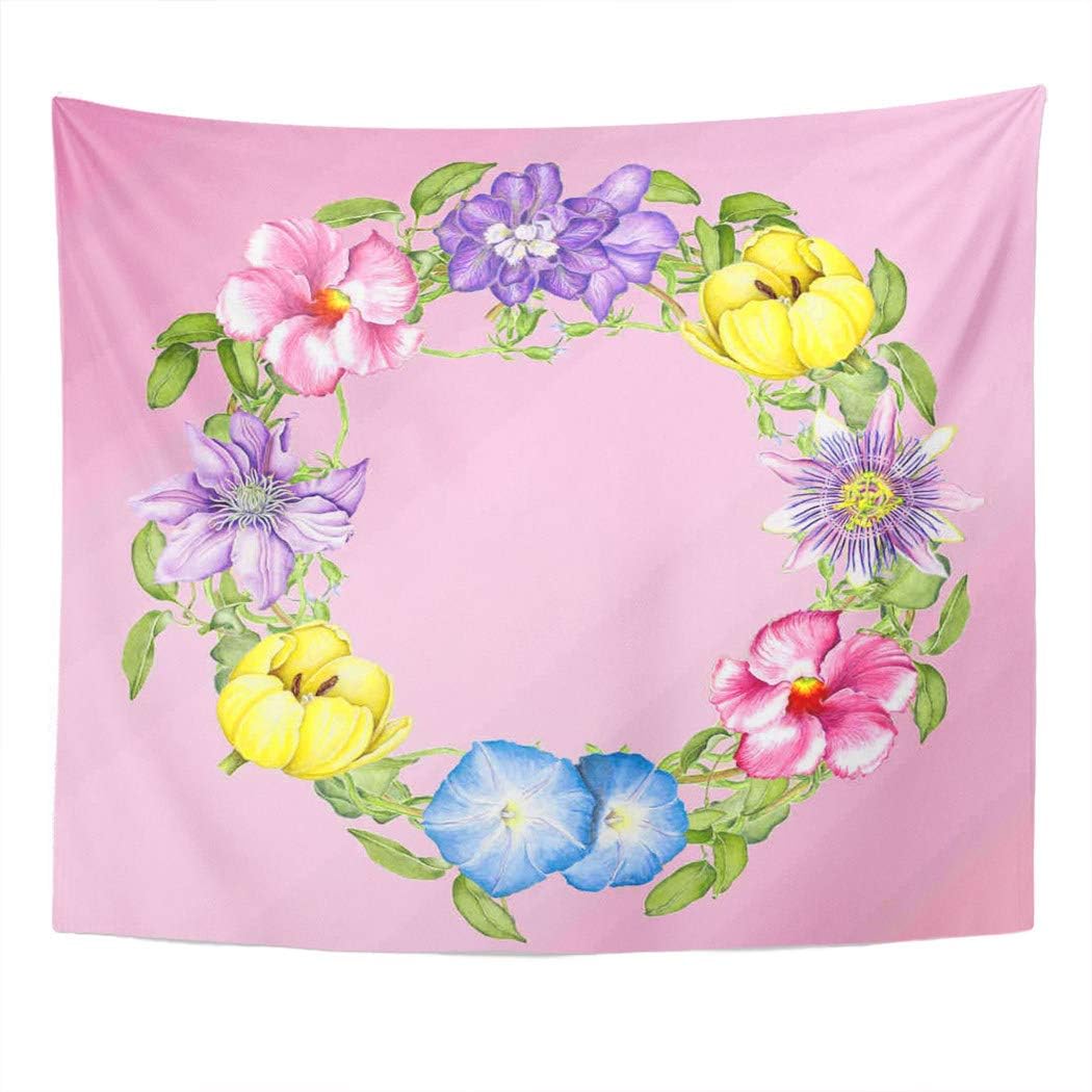 Suklly Tapestry Wall Hanging Dusty Rose Flowers Wreath Large Flower Blossoms Vines Leaves Home Decor Polyester Living Bedroom Dorm 60 X 80 Inches Picnic Mat Beach Towel Bed Cover