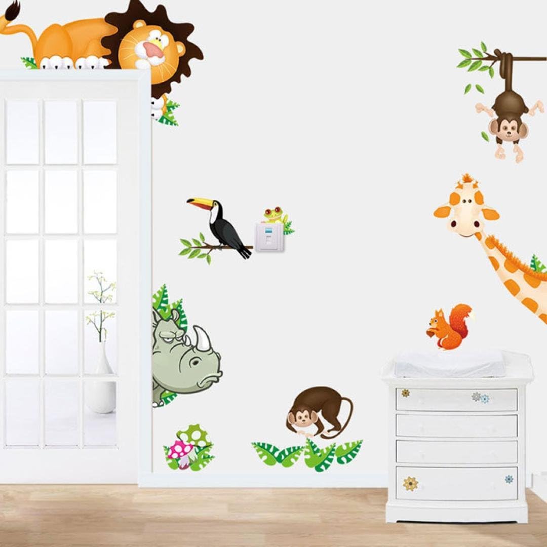 Neartime Kid Bedroom Wall Sticker, 2021 Jungle Animal Baby Nursery Child Home Decor Mural Wallpaper Decal (90X30cm, White)