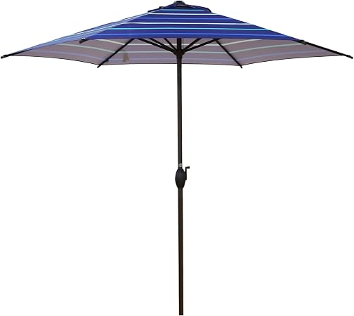Amazon Com Abba Patio 9ft Striped Patio Umbrella Outdoor Umbrella Patio Market Table Umbrella With Push Button Tilt And Crank For Garden Lawn Deck Backyard Pool Dark Blue Stripe Garden