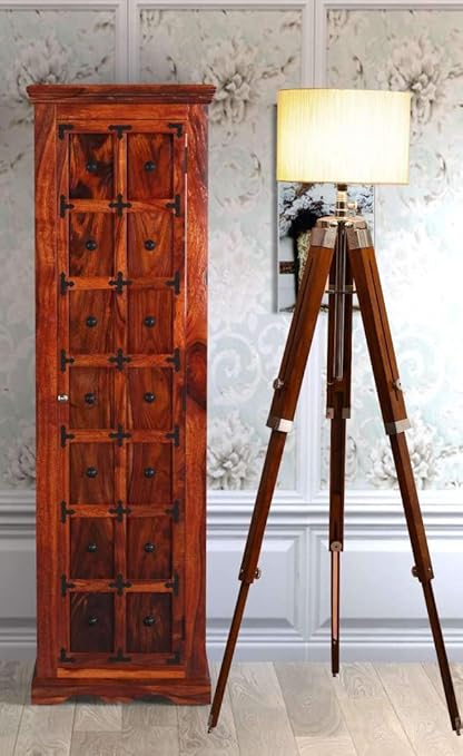 Beverly studio 12 Beige Drum Brown sheesham Wooden Tripod Floor lamp