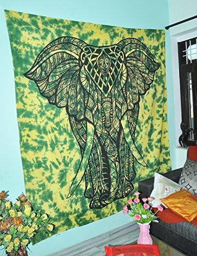 Gokul Handloom Exclusive Good Luck Multi Color Elephant Tapestry Wall Hanging Elephant Mandala Hippie Tapestry India Beach Throw College Dorm Bedding Wall Hanging King Bedspread