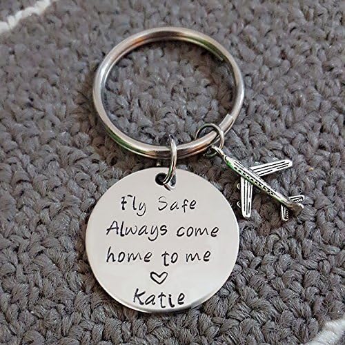 Fly Safe Key Chain with Airplane, Always Come Home to Me, Handstamp, Pilot Gift, Captain Be Safe Gift