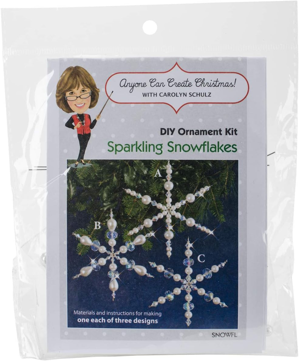 Solid Oak Sparkling Snowflakes Ornament Kit, Crystal/Pearl