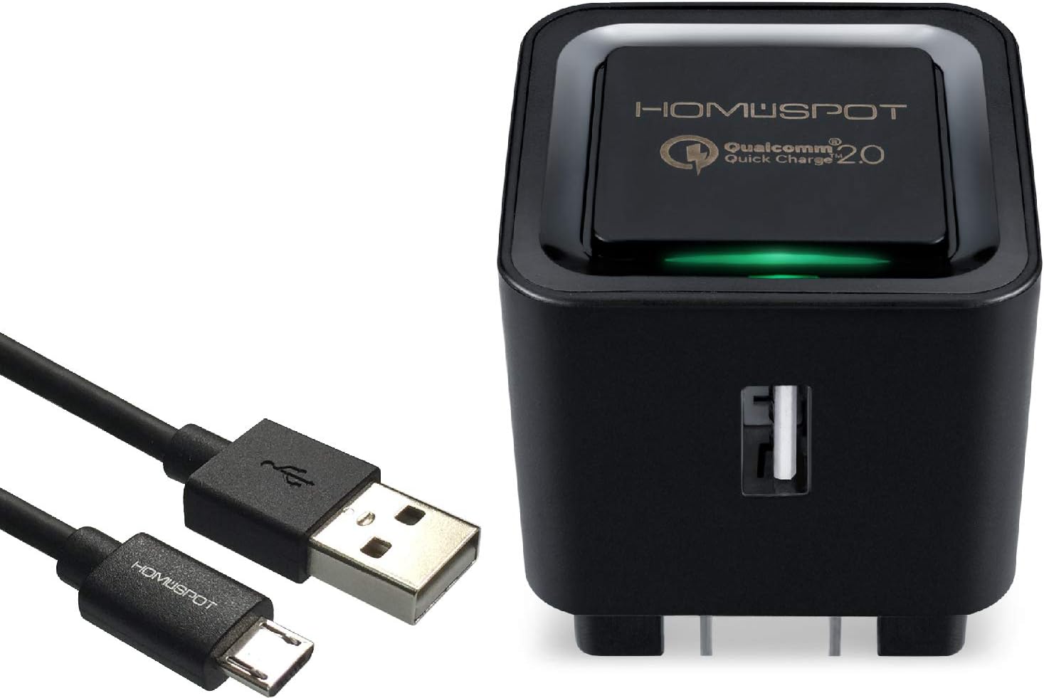 Fast Charge, Quick Charge QC 2.0 HomeSpot 18W Turbo USB Wall Charger Universal Plug - Compatible with iPhone 11 /XS / 9, iPad, Samsung S10, S20, Note 20, Huawei P30/P40 with 6.6ft USB Cable