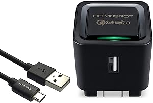 Fast Charge, Quick Charge QC 2.0 HomeSpot 18W Turbo USB Wall Charger Universal Plug - Compatible with iPhone 11 /XS / 9, iPad, Samsung S10, S20, Note 20, Huawei P30/P40 with 6.6ft USB Cable