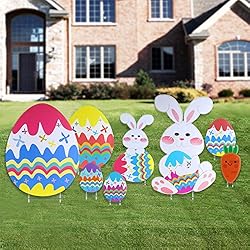 BESTOMZ Yard Signs Outdoor Garden Decoration with Egg and Bunny Design, Pack of 8, Double-sided Printing