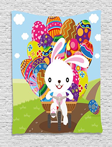 Easter Tapestry Colorful Cartoon Style Bunny Eggs Important