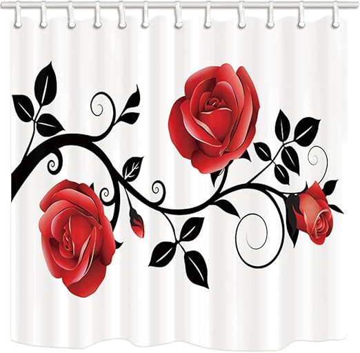Amazon Com Nymb Floral Flower Shower Curtain Concise Style Red