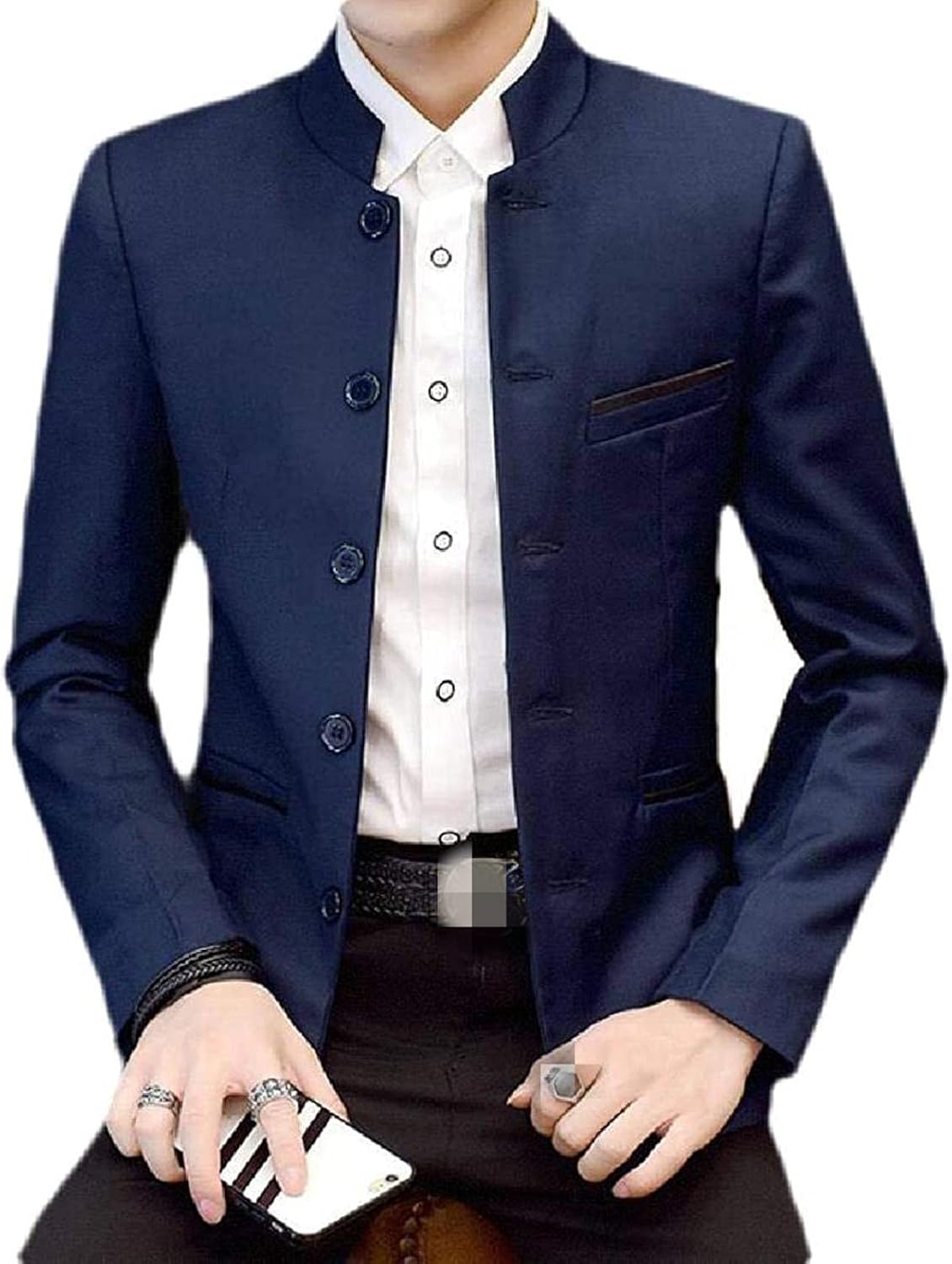 Men Mandarin Collar Stand Collar SingleBreasted Blazer Jacket Sport