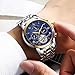 Watches for Men,LIGE Stainless Steel Waterproof Automatic Mechanical Watch Moon Phase Gents Fashion Casual Skeleton Tourbillon Wrist Watch Gold Blue