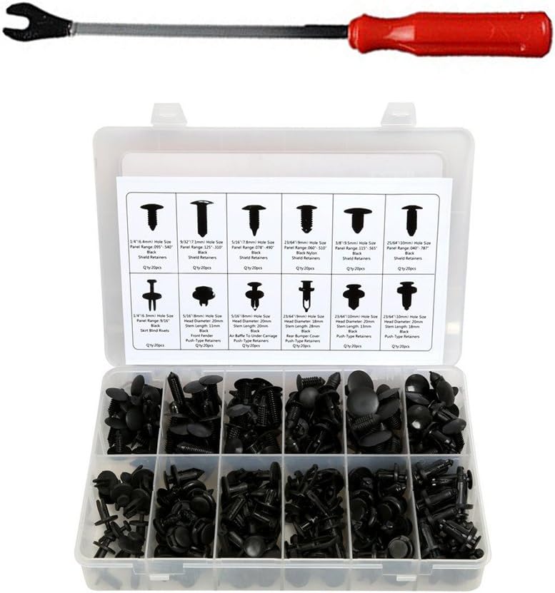 AUTOXON 240Pcs Retainer Clips,Plastice Car Panel Fasteners Automotive Parts with Fastener Remover For GM Ford Toyota Honda Chrysler