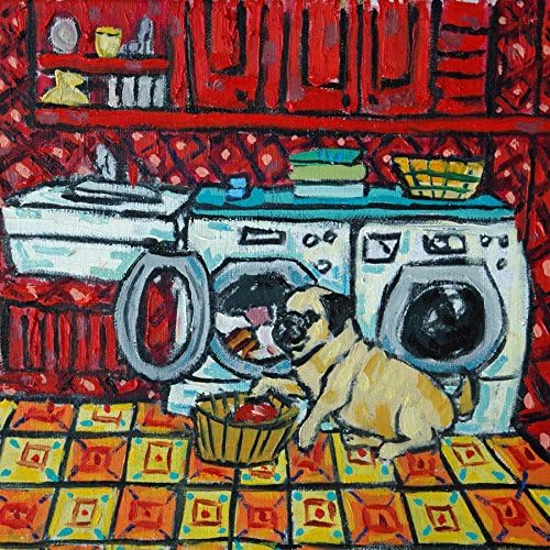 Pug doing the laundry dog art tile coaster gift