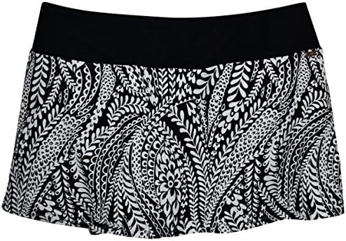 Heat Women's Plus Size Skirtini Swim Skirt Swimsuit Bottoms (20W, Blk/Wht Vine)