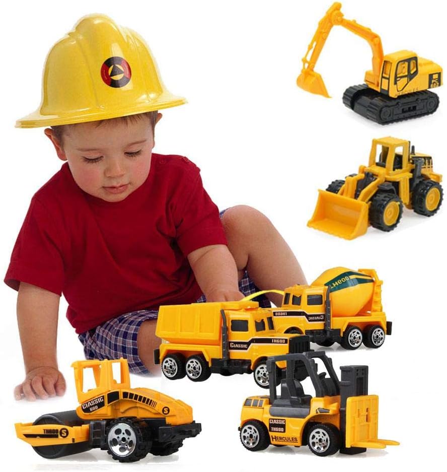 HAMKAW Mini Construction Toys Sets, 1:64 Scale Metal Dump Truck Tractors Forklift Bulldozer Road Roller Digger Excavator Diecast Cars Backhoe Toy For Boys, Push And Go Vehicles Early Education