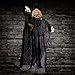 Halloween Haunters Hanging 6 Foot White Pumpkin Head Scarecrow Ghost Reaper with Orange LED Eyes Prop Decoration - Creepy Ghoul Laughs, Evil Blood Face - Haunted House Graveyard Entryway Display