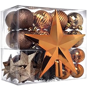 WeRChristmas Kerstballenset, 42-delig, onbreekbaar kunststof, incl. klatergoud en sieraden voor boomtop bruin/chocoladebruin/koffiebruin/champagnekleur