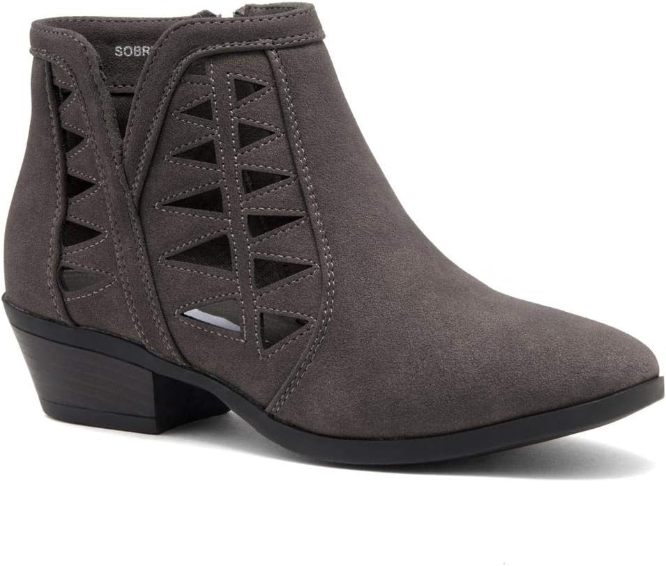 Shoe Land SOBRYLLA Women's Casual Western Ankle Bootie Closed Toe Perforated Cutout Chunky Block Stacked Heels Ankle Boots