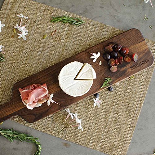 Walnut Wood Cutting Board with Handle by Virginia Boys Kitchens - 4x20 American Hardwood Chopping and Serving Rustic Paddle for Baguette Bread Cheese and Charcuterie