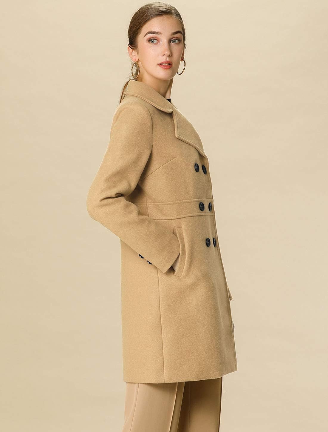 Allegra K Women's Double Breasted Notched Lapel Long Winter Coats: Clothing