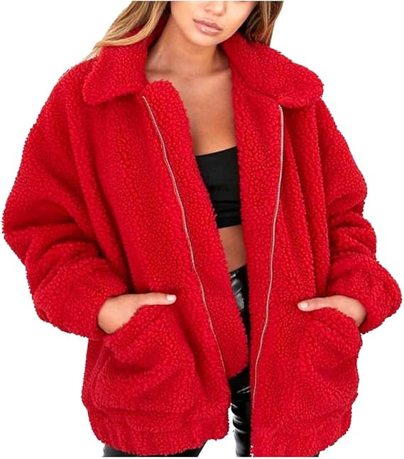 red fuzzy jacket