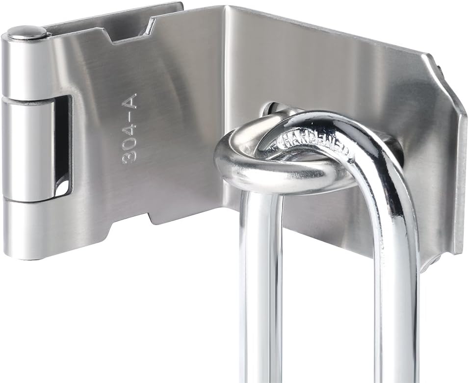 SAYAYO 90 Degree Hasp and Staple SUS304 Stainless Steel 4 Inches Right Angle Padlock Hasp Door Lock Gate Latch for Sheds Windows