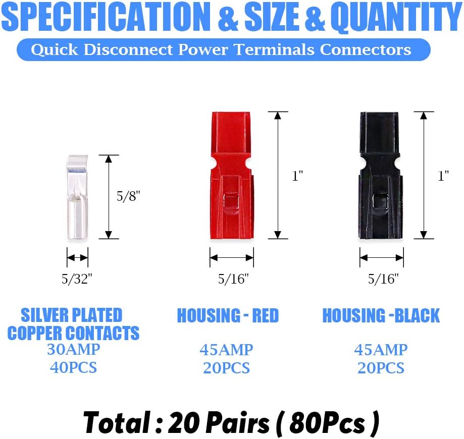 Glarks 20 Pair 30AMP Quick Disconnect Power Terminals Connectors, Red Black Quick Connect Battery Connector Modular Power Connectors Set: Electronics