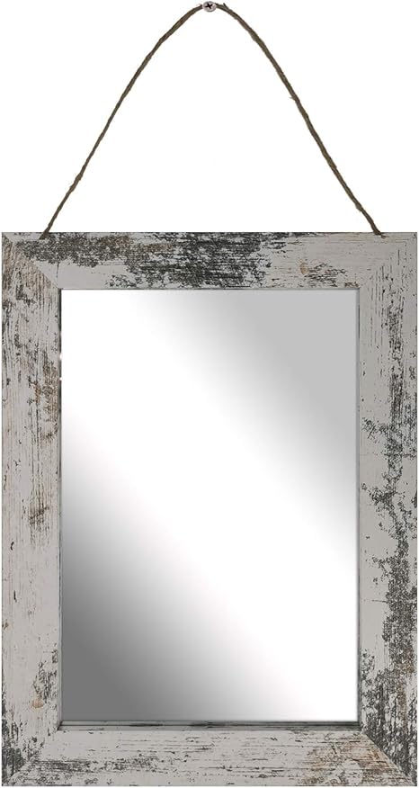 Amazon Com Luckylife 16x12 Inch Mirror Distressed White Wall Mirror With Hanging Rope Decorative Vanity Makeup Mirror For Farmhouse Decor Bathroom Living Room Bedroom Kitchen Dining
