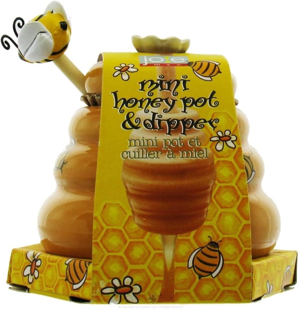 Mini Honey Pot and Dipper Bee Ceramic Wood Kitchen & Dining