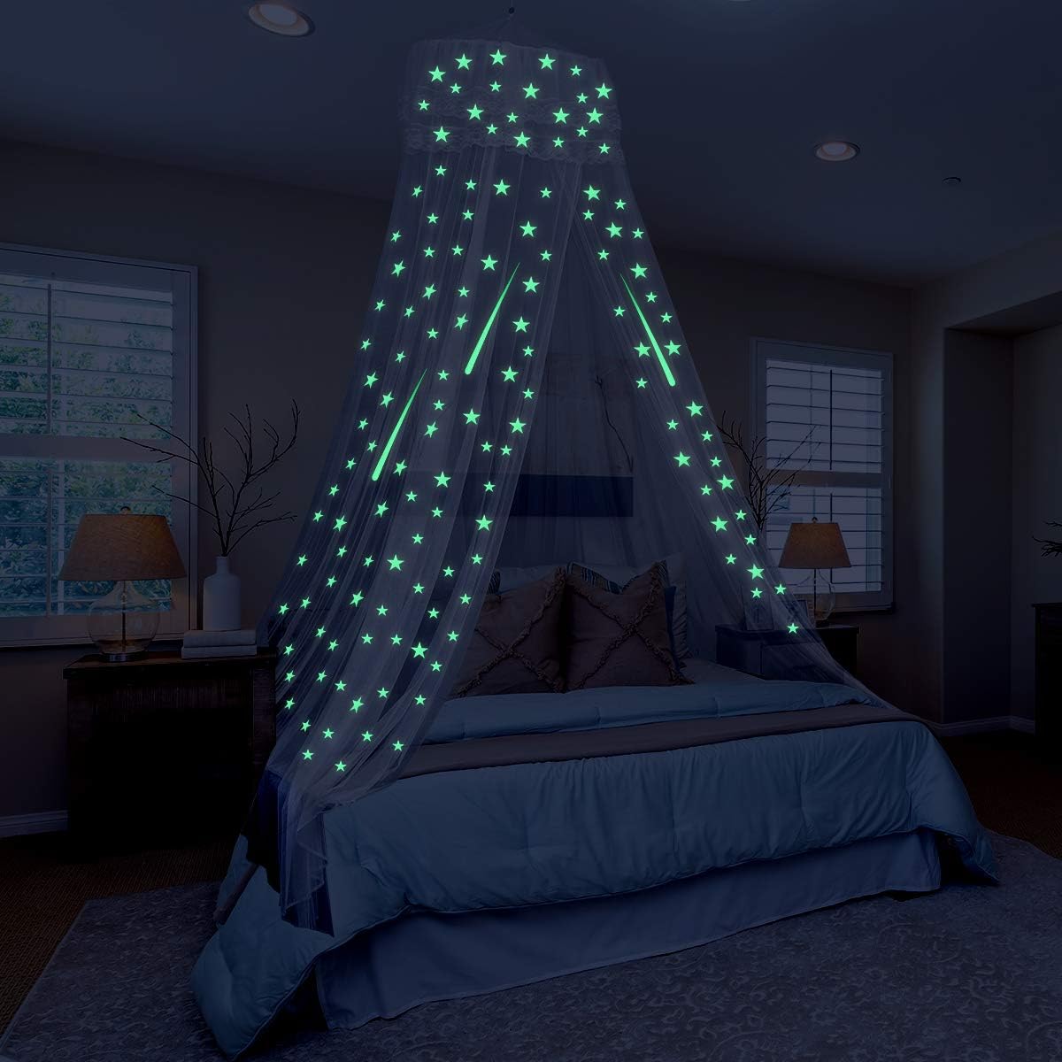 Toyvian Bed Canopy Glow in The Dark,Hanging Large Bed Tent Canopy for