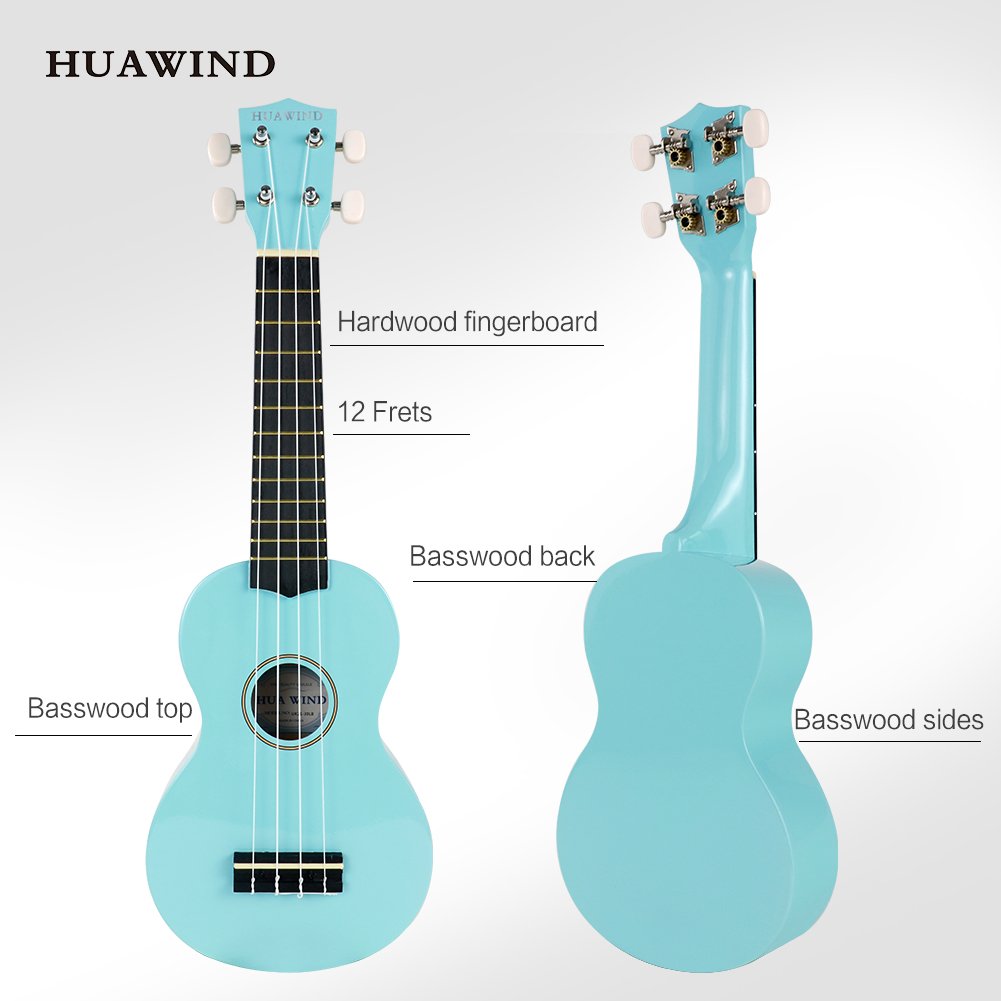 Soprano Ukulele For Beginners Four String Ukulele Start Pack W/Gig Bag (Light Blue)