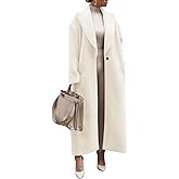 ebossy Women's Fashion Notched Lapel Single Breasted Open Front Maxi Long Trench Coat Woolen Overcoat with Pockets
