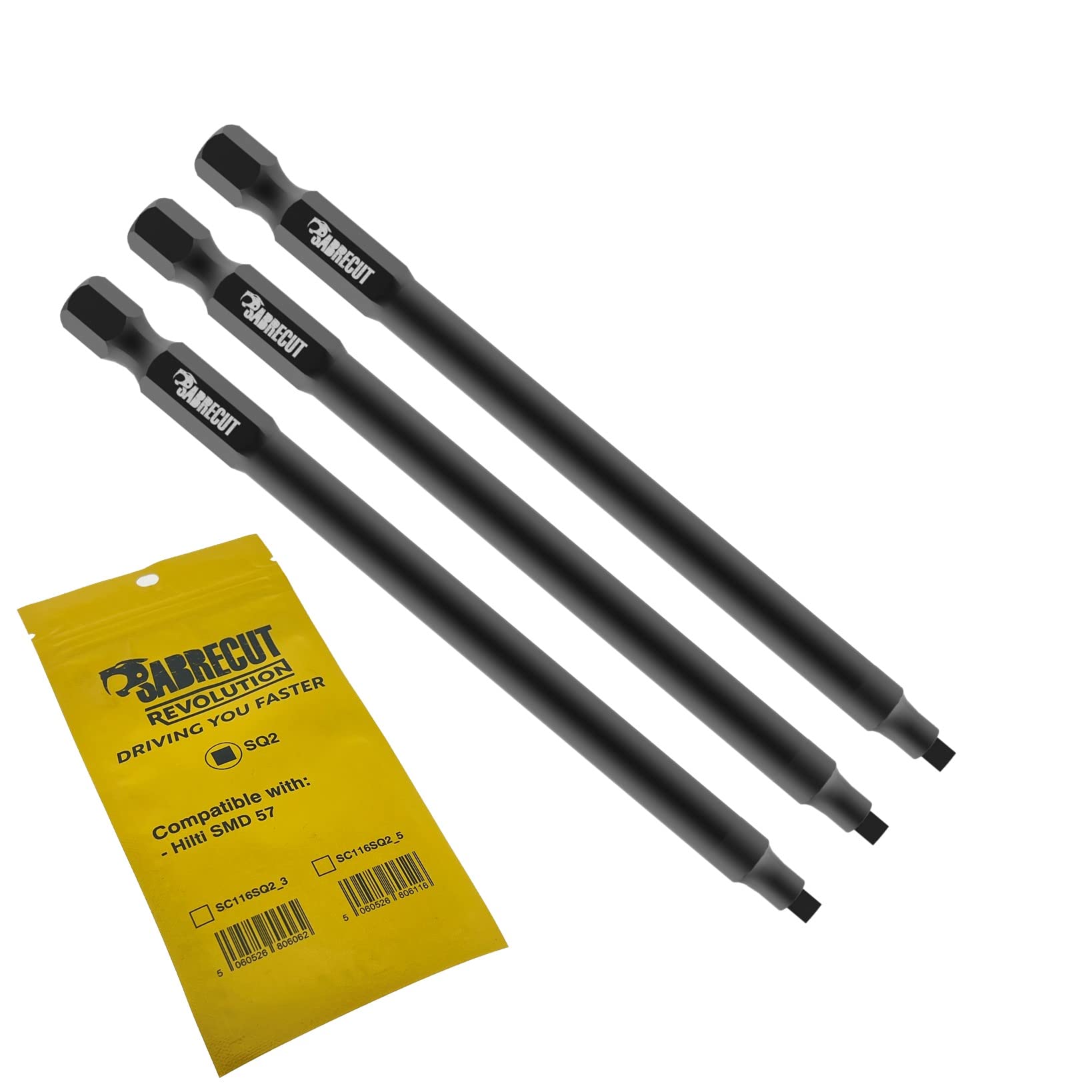 3 x SabreCut SC116SQ2_3 116mm SQ2 Compatible with Hilti SMD 57 SMD57 1/2 Autofeed Collated Drywall Screwdriver Gun Bit Single Ended Square No.2 Heavy Duty