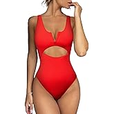 Meyeeka Womens One Piece Swimsuits Tummy Control Bathing Suit for Women Push Up Swimwear V Neck High Cut Monokini