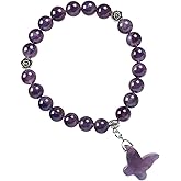SUNYIK Round Crystal Beaded Strand Bracelet for Women Ladies Polished Stone Bracelet with Butterfly Charm
