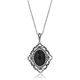 Aprilery Silver Pendant Necklace for Women, Vintage Black Onyx Gemstone Pendant Necklace Jewelry for Her
