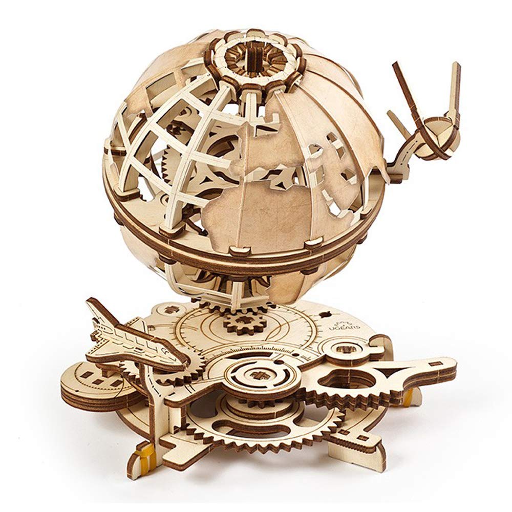 UGEARS Globus 3D Wooden Puzzles for Adults - Earth Globe Wooden Model Kits for Adults to Build - Mechanical Planet Building Set with Rotating Satellites Brain Teaser Puzzle Gift for Christmas