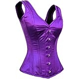 Purple Satin Shoulder Strap Goth Burlesque Waist Cincher Overbust Corset Costume