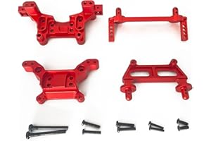 RWLZLB 4PCs F/R Metal Shock Mount Parts＆Body Pillar, RC Car Upgrade Parts, 16170 16180 16281, for Hyper Go H16BM H16GT H16DR Jetwood MJX 1/16 Scale RC Car (Red Set)