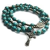 Turquoise Stone Catholic Rosary Bracelet for Women with Miraculous Medal Charm - Catholic Gifts - Rosarios Catolicos