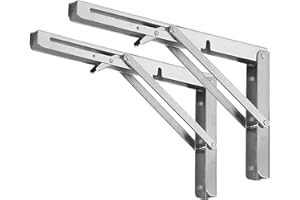Storystore Folding Shelf Brackets 12 Inches - Heavy Duty Metal Collapsible Shelf Bracket for Table, Stainless Steel Shelf Hin