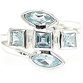 Natural 1.5ct Blue Topaz 925 Solid Sterling Silver Ring Size 6, 7, 8