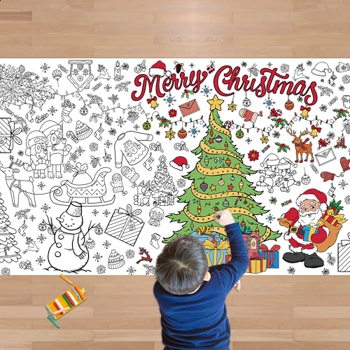JXSDWANG Christmas Giant Coloring Tablecloth,Christmas Crafts for Kids - 72x30 Inches, Paper Coloring Banner Games Activities Gifts Party Decorations