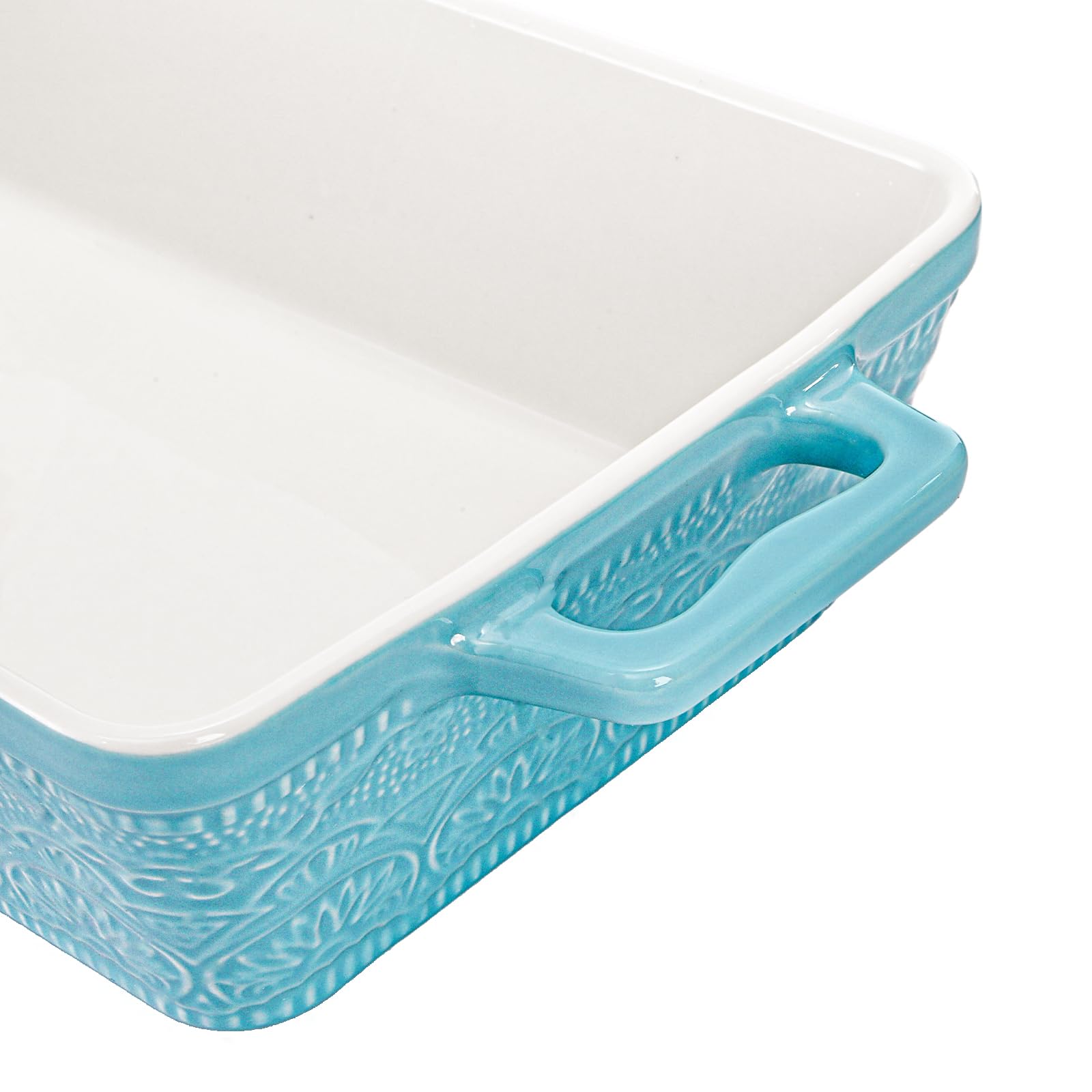 Hacaroa Set of 3 Ceramic Baking Dishes, Rectangular Bakeware with Handles, Elegant Casserole Dish Set Lasagna Pan for Baking, Cooking, Cake Dinner, Banquet, Lake Blue, 3 Sizes