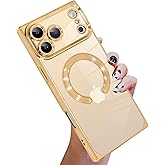 KANGHAR Case Compatible with iPhone 17 Pro Case Magnetic Clear with Camera Lens Protector[Compatible with MagSafe] Luxury Cute Plating Design Full-Body Shockproof Rectangle Protection Cover Gold