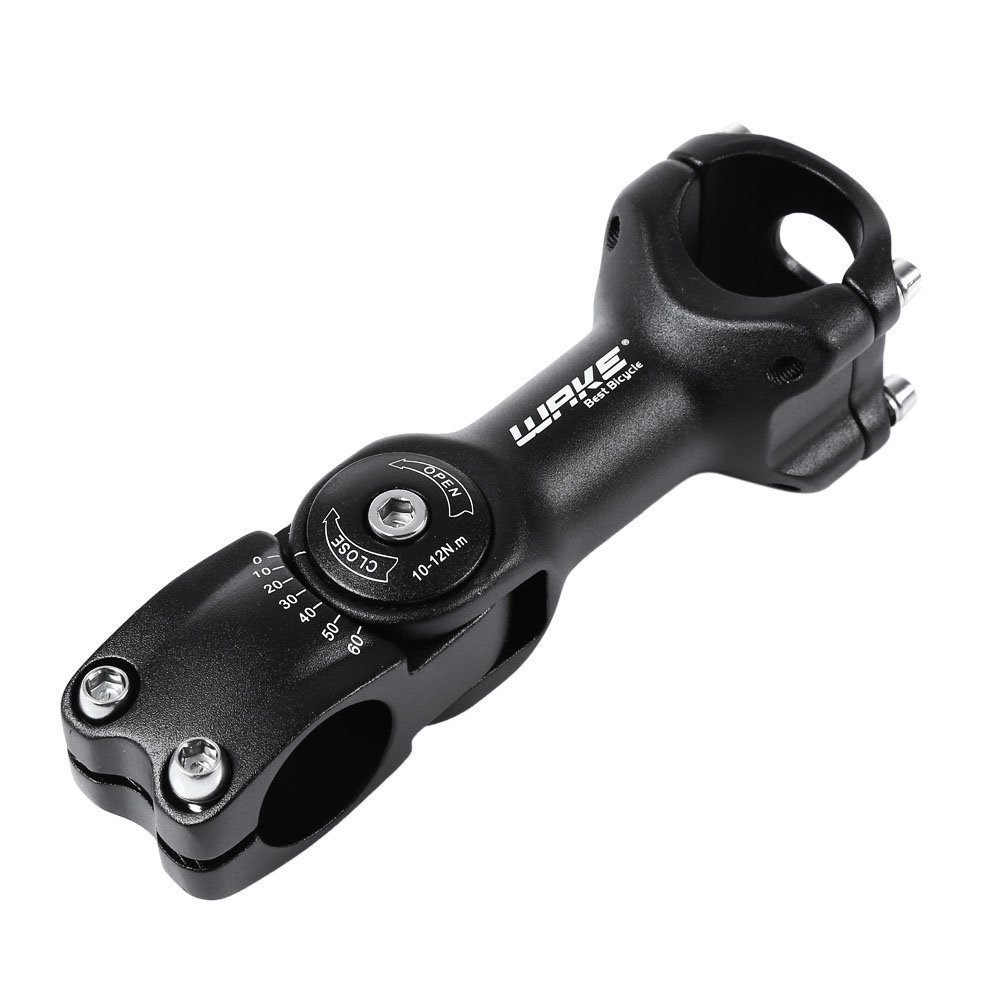 FOMTOR Bike Adjustable Stem 25.4mm 0~60 Degree WAKE Adjustable Handlebar Stem for Mountain Bike Road MTB (25.4mm x 110mm,Black)