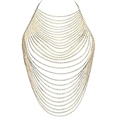 CHRAN Multi-Layer Body Chain Necklace, Gold Metal Chain Halter Top Jewelry, Sexy Chest Chain Accessory for Women
