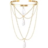 CJIAYUJEW Minimalist Gold Arm Cuff for Women - Layered Tassels Heart Rhinestone Pearl Bracelet Stackable Arm Bangle Jewelry